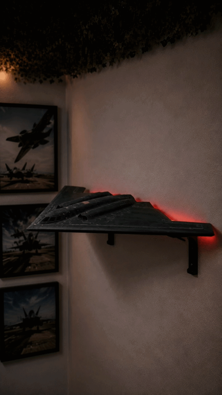 B-2 jet shelf displayed in a room